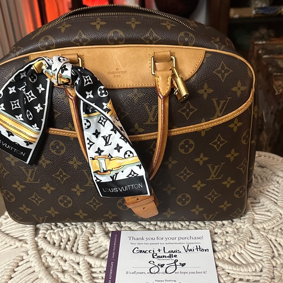 Louis Vuitton Deauville Brown Monogram Bag with Scarf Accent - Picture 16 of 16